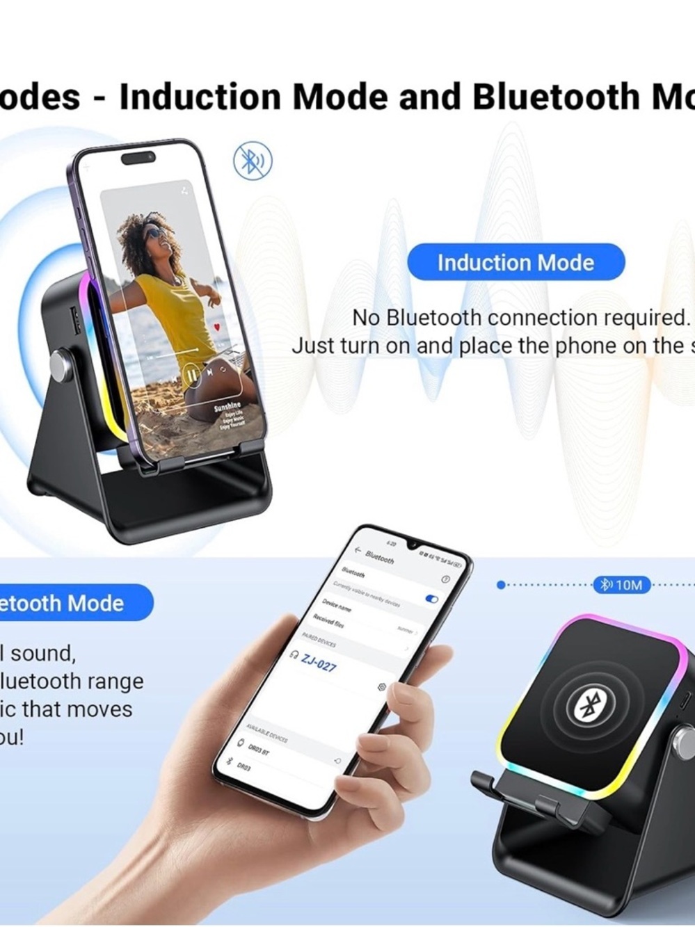 Induction Speaker With Phone Stand 5 In 1 Wireless Bluetooth Audio  WI-FI, Black - Picture 3 of 16